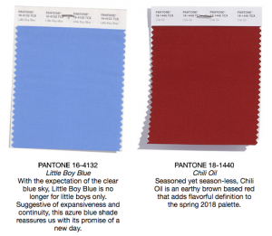 Pantone colors little boy blue and chili oil