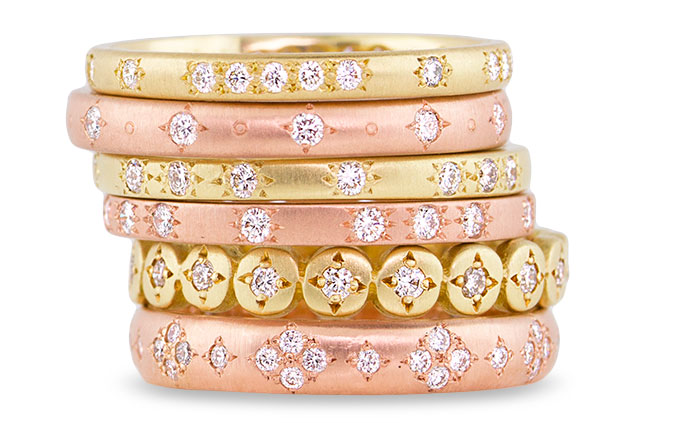 18k yellow and rose gold diamond bands