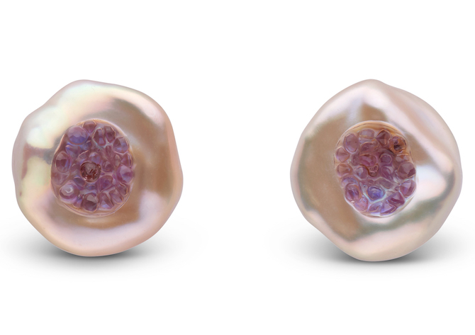 Little h Finestrino pearl and amethyst studs Little h Finestrino pearl and amethyst studs | JCK On Your Market
