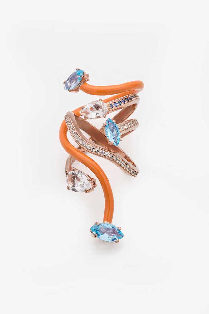 Bea Bongiasca Orange Enamel cocktail ring