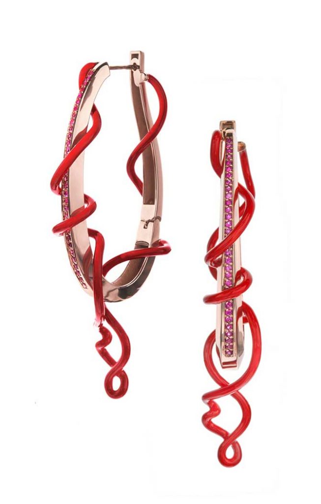 Bea Bongiasca Red Enamel Sapphire hoops