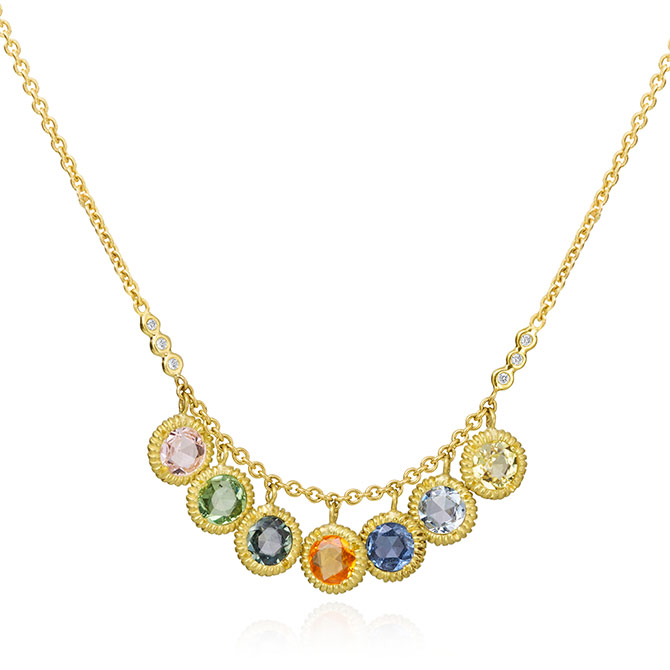 Lauren K Carly rainbow sapphire necklace