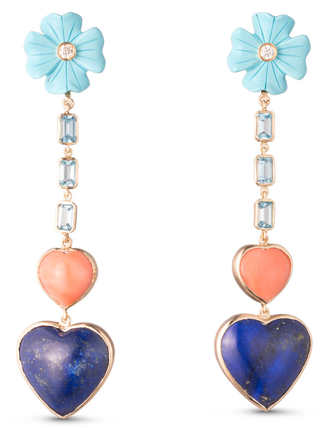 Brent Neale lapis coral heart earrings
