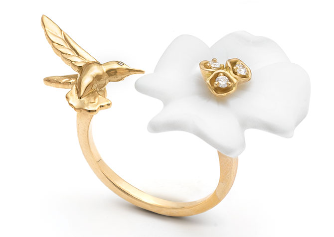 Brent Neale white agate flower ring