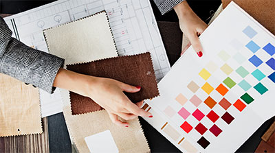 woman looking at swatches