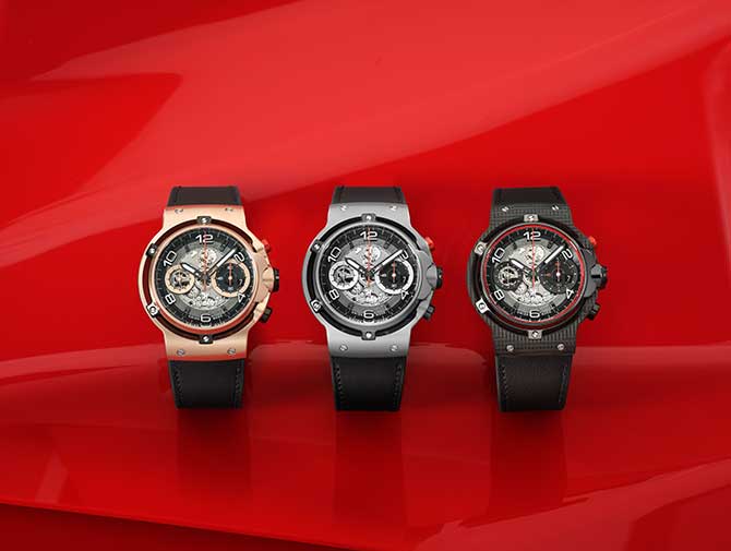 A trio of Hublot Classic Fusion Ferrari GT models A trio of Hublot Classic Fusion Ferrari GT models