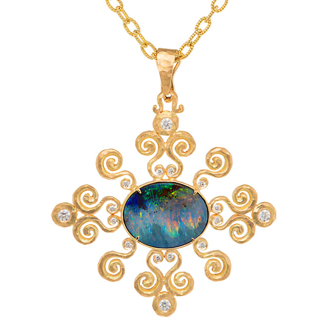 Pamela Froman Arabesque Sunburst opal pendant