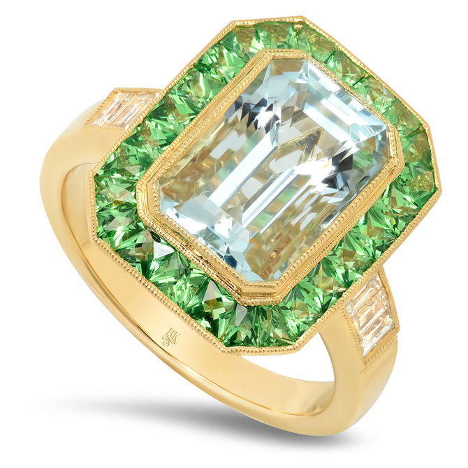 Beverley K aquamarine and tsavorite ring