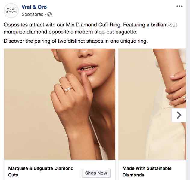 Vrai and Oro Facebook ad Vrai and Oro Facebook ad