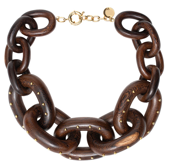 vanda jacintho mahogany wood chain choker