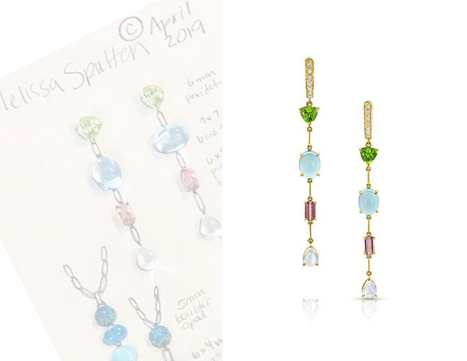 M Spalten Duster earrings and sketch M Spalten Duster earrings and sketch