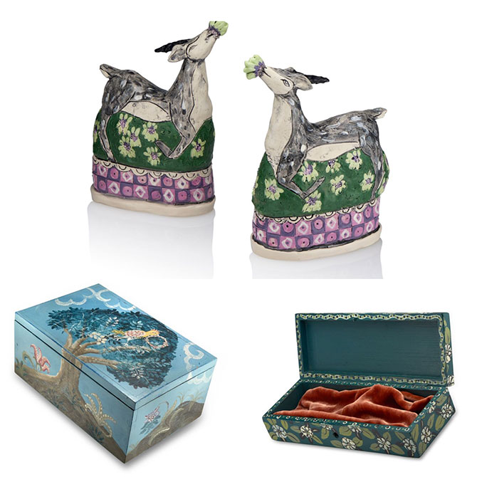 Larkspur and Hawk bookends and boxes
