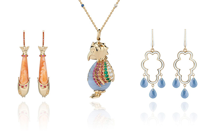 Larkspur and Hawk earrings and necklace