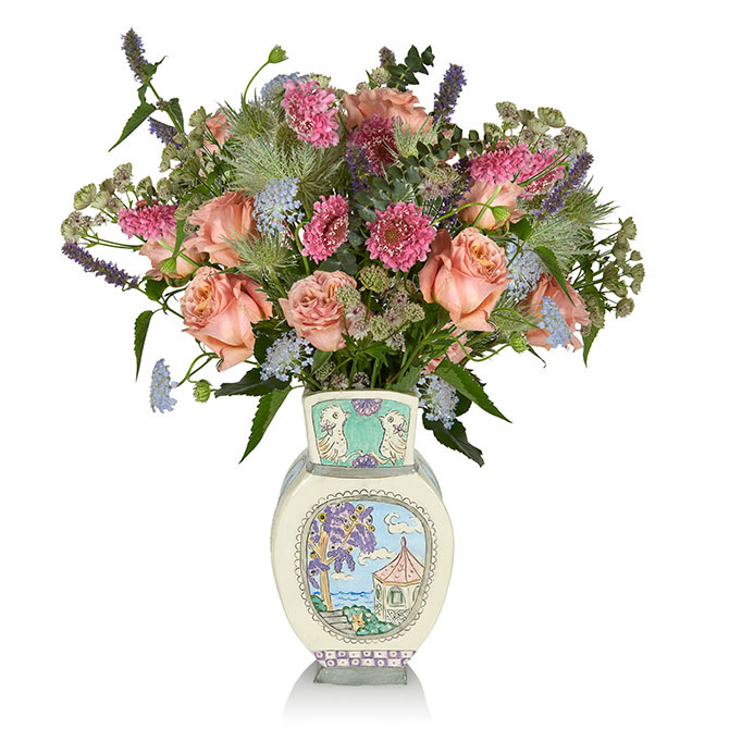 Larkspur and Hawk vase