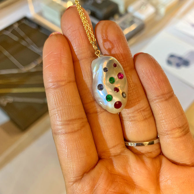Ri Noor pearl and gemstone pendant