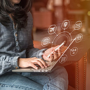 Digital marketing via multichannel communication network icon on mobile smartphone application technology