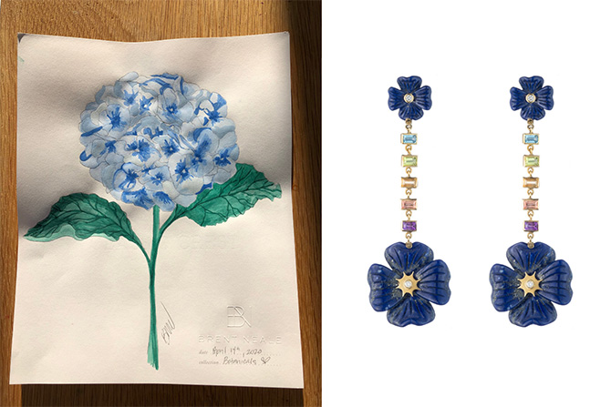 Brent Neale hydrangea painting and blue earrings