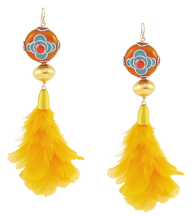 Devon Leigh yellow feather earrings