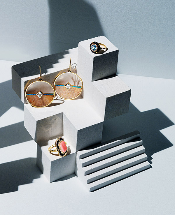 Emily Wheeler deco earrings Never NoT Doves deco rings