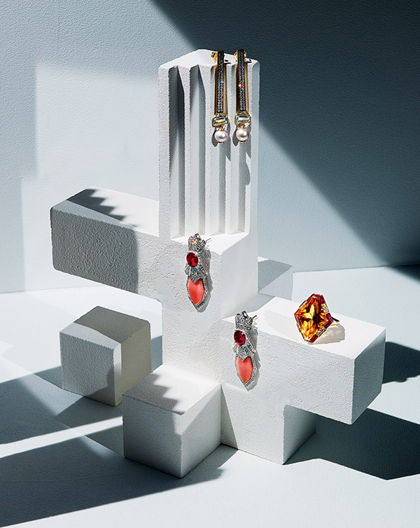 Sorellina Ananya deco earrings Hanut Singh deco ring