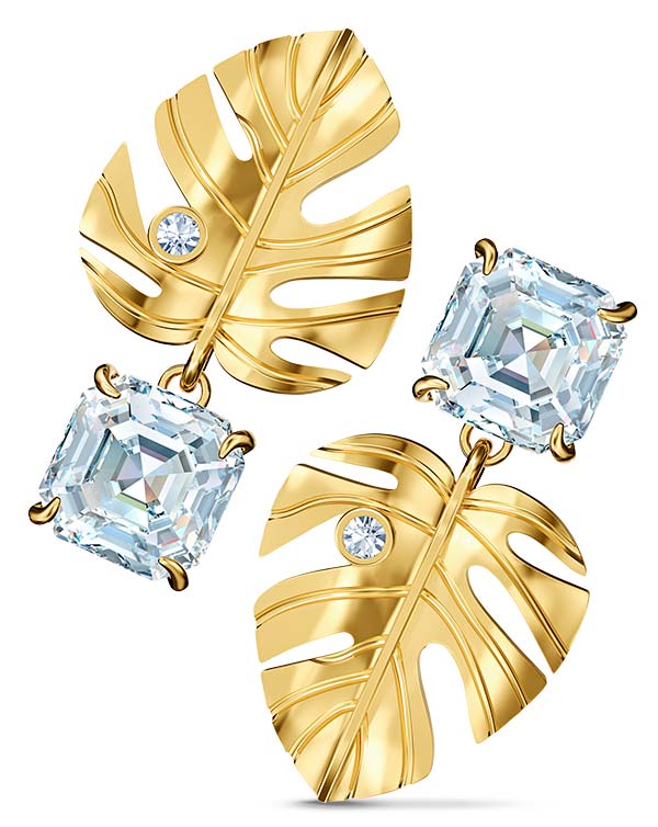 Swarovski tropical gold tone leaf earrings
