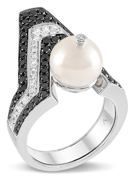 Ananya celeste pearl ring black white diamonds Ananya celeste pearl ring black white diamonds