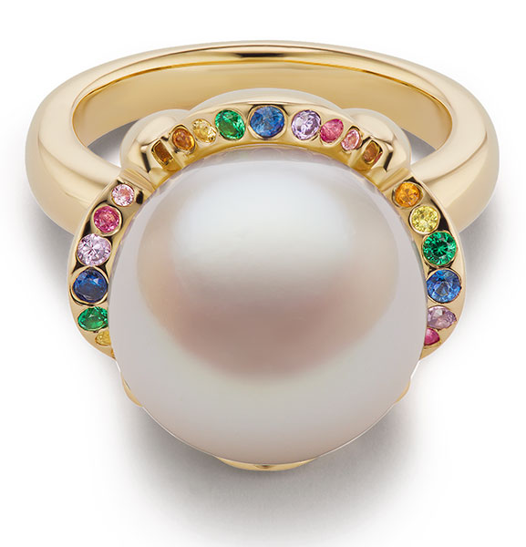 Brent Neale rainbow clamshell ring sapphire halo Brent Neale rainbow clamshell ring sapphire halo