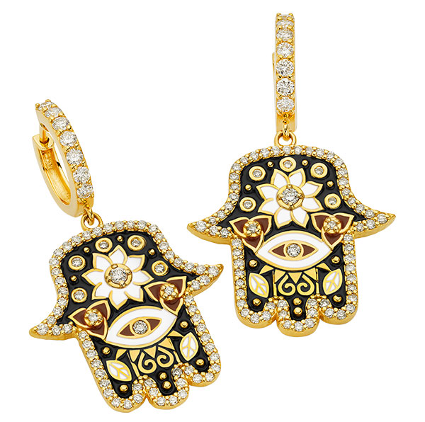 Buddha Mama enamel diamond hamsa huggie earrings