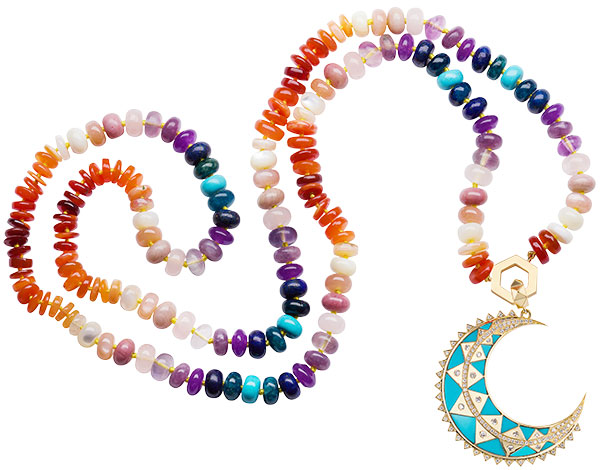 Harwell Godfrey major moon turquoise pendant fire opal sunset bead necklace