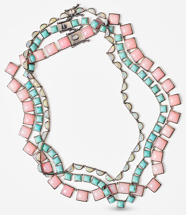 Nakard pink opal turquoise ethiopian opal riviere necklaces