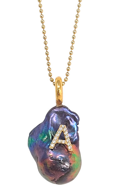 Rudy Blu peacock baroque pearl diamond initial pendant
