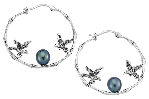 Samuel B black freshwater pearl hoops