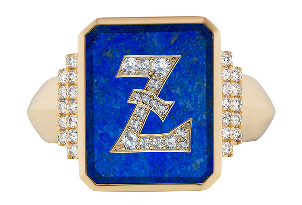 Sorellina signet ring in lapis diamonds