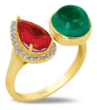 Yael toi et moi fire opal emerald ring Yael toi et moi fire opal emerald ring