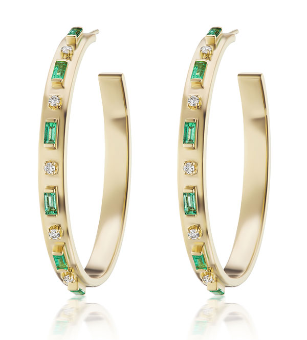Sorellina baguette emerald hoops