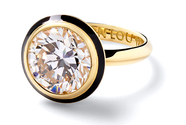 Alison Lou gloria 18k gold enamel 2 ct diamond ring