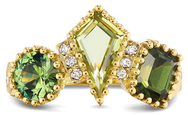Dana Bronfman three fancy greens montana sapphire ring Dana Bronfman three fancy greens montana sapphire ring