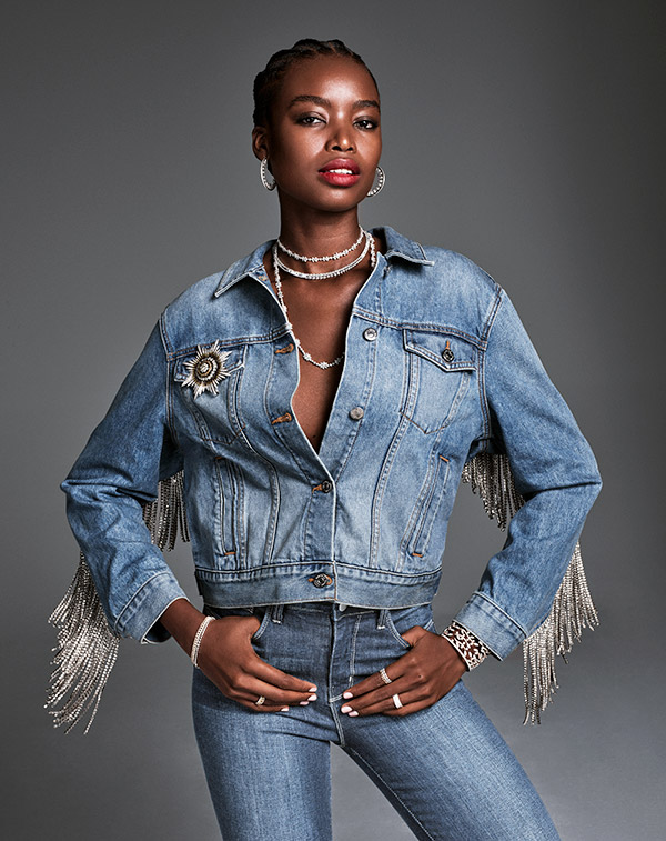 Model in denim with disco fringe