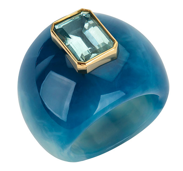 Tessa Packard plastic fantastic palm beach lucite aquamarine ring