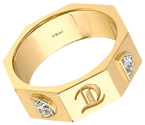 Vrai x RandM contract ring with lab grown half moon diamonds