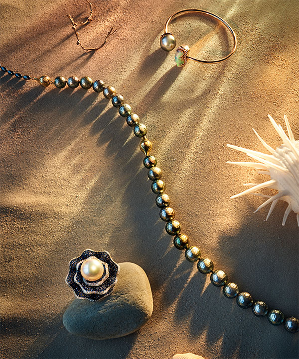 Yael pearl opal bracelet Jyes south sea ring Ray Griffiths tahitian necklace