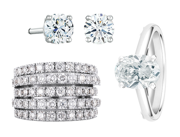 De Beers five line band stud earring oval ring De Beers five line band stud earring oval ring