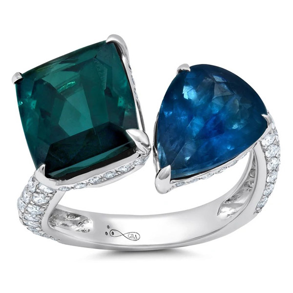 Graziela indicolite and aquamarine ring Graziela indicolite and aquamarine ring