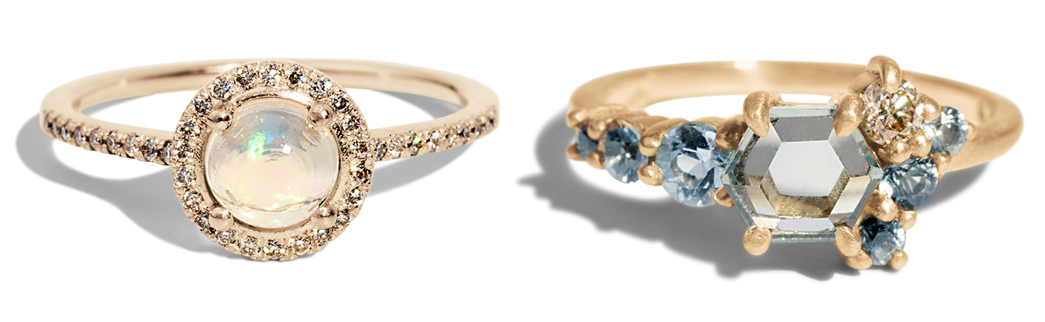 Bario Neal soma opal and hex sapphire cluster rings Bario Neal soma opal and hex sapphire cluster rings