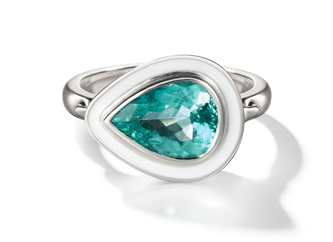 Melissa Kaye tourmaline white enamel Lenox ring