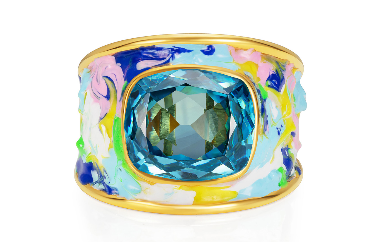 NeverNoT grab n go my sunshine cocktails multi enamel blue topaz ring