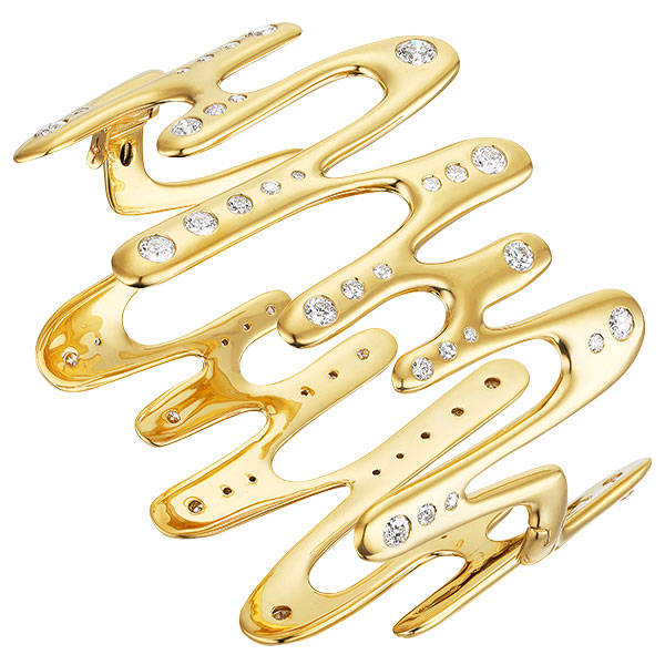 Akaila Reid bold wavy 18k gold diamond Stoned bangle
