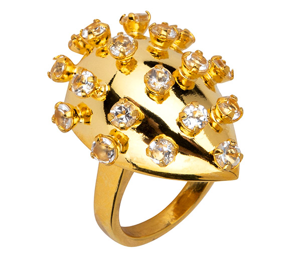 Bounkit white topaz 14k gold plated brass ring