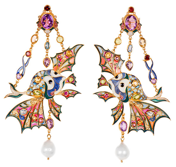 Percossi Papi enamel and gem fish earrings