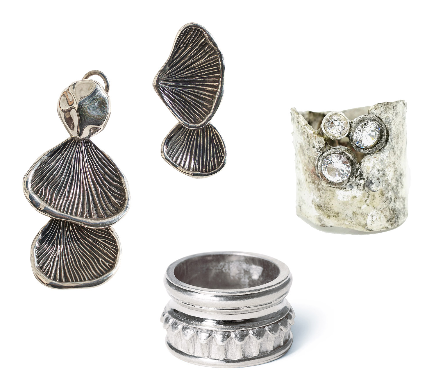 Pamela Love x Sophia Roe earrings Aymer Maria pilastro ring Herlands silver ring